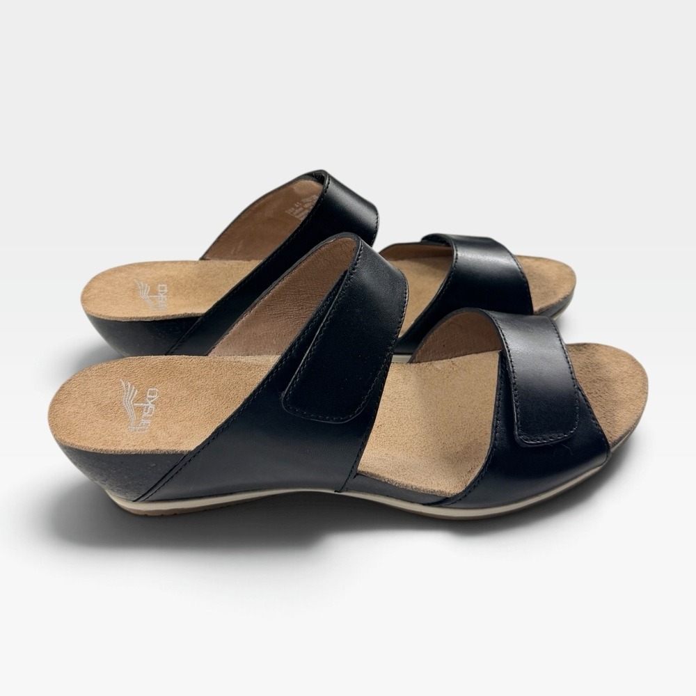 Dansko Vienna Slide Sandal Womens 41 Black Full Grain Leather Wedge NEW - Picture 3 of 12